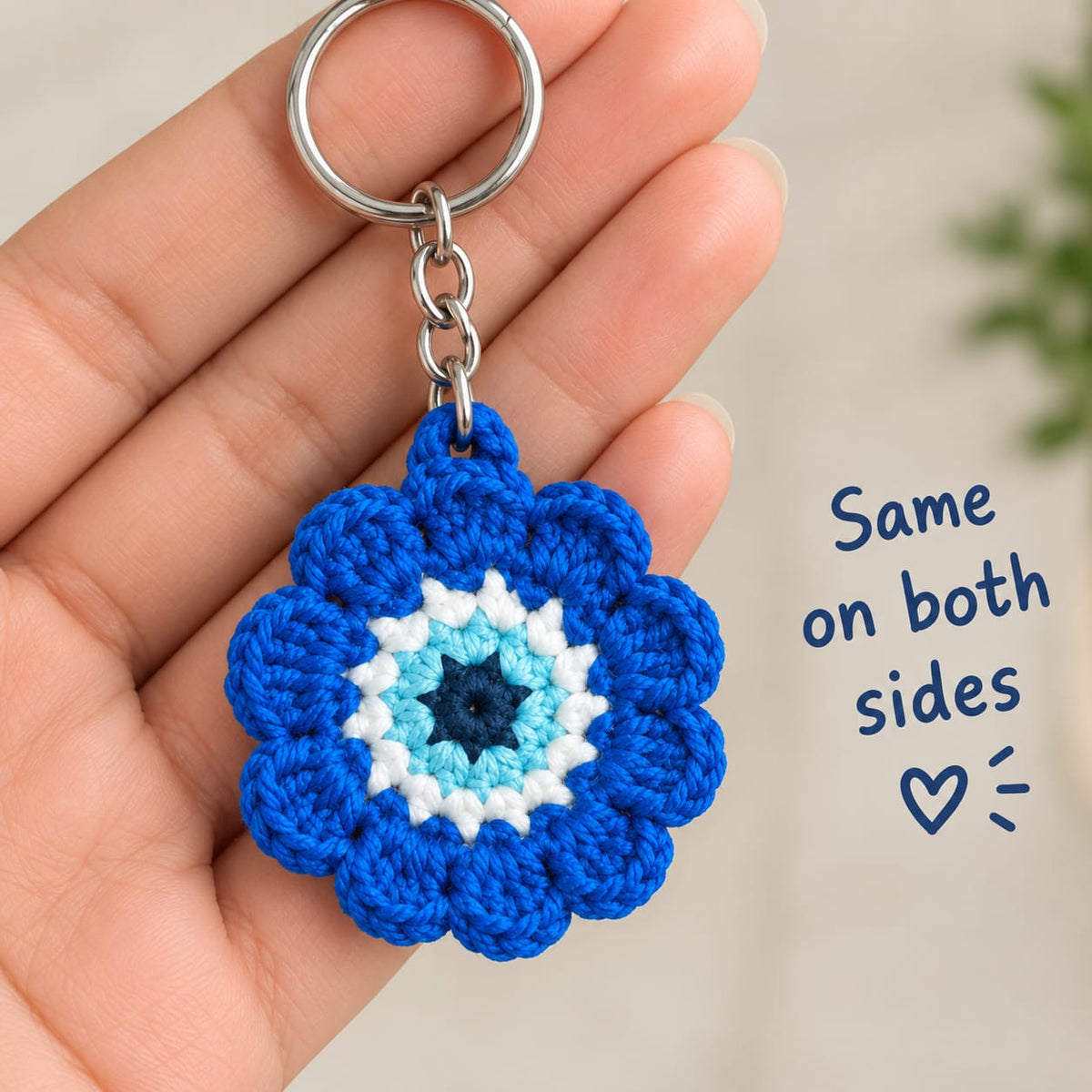 Evil Eye Flower Crochet Keychain