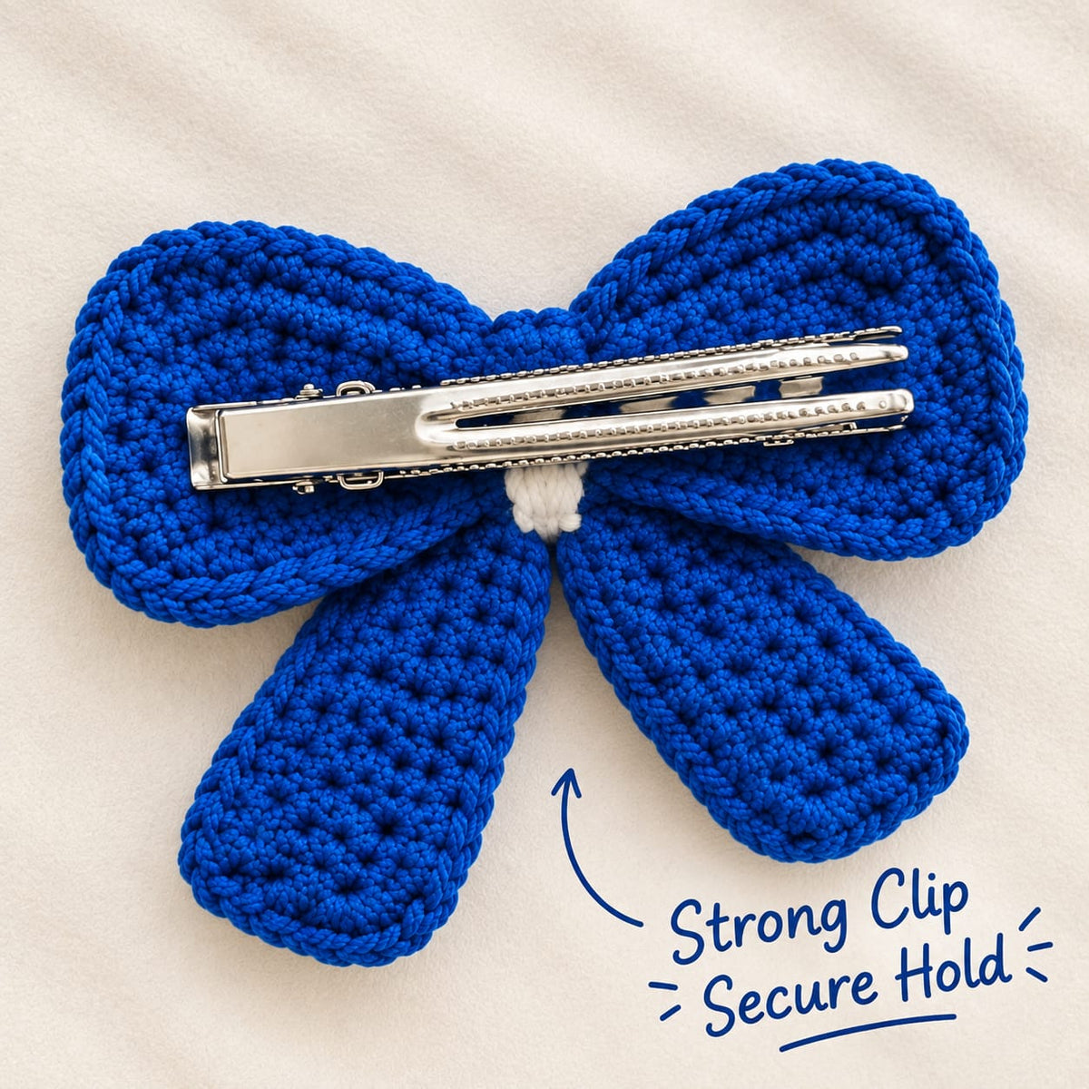 Blue Cherry Crochet Bow Hair Clip – Blue & White