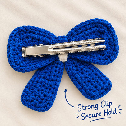 Blue Cherry Crochet Bow Hair Clip – Blue & White