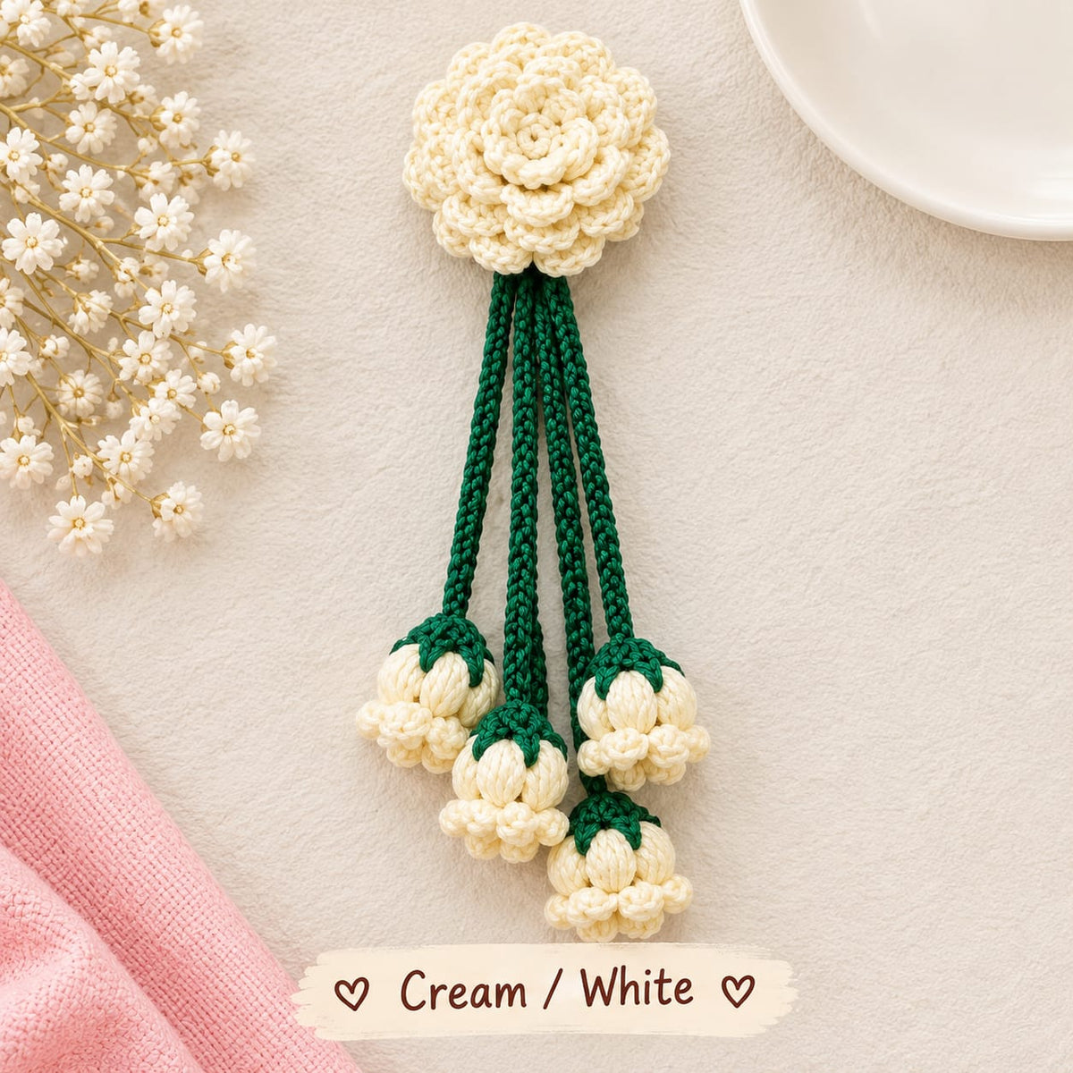Premium Handmade Red Rose Hair Clip with Tassel