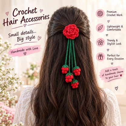 Premium Handmade Red Rose Hair Clip with Tassel