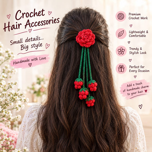Premium Handmade Red Rose Hair Clip with Tassel